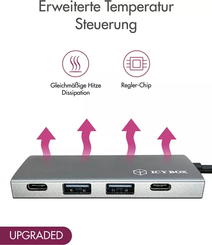 USB hub ICY BOX IB-HUB1428-C31, 4 porta, USB 3.2 Gen 2, alumini, antracit/zi