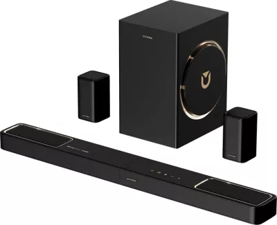 Soundbar Ultimea Skywave F40 BOOM 5.1.2 Dolby Atmos 460 W Bluetooth 5.4 HDMI eARC, e zezë, set me subwoofer + 2 altoparlantë surround