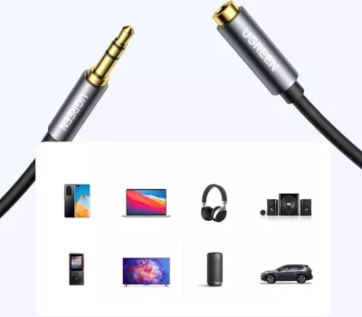 Kabllo audio zgjatues Ugreen AV118 10592, mini jack 3.5 mm mashkull/femër, 1m, argjendtë