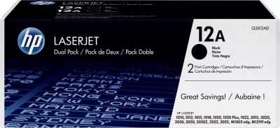 Toner HP 12A Q2612AD rendiment 2000 faqe, i zi, paketë dyshe