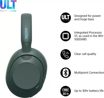 Kufje Sony ULT WEAR WHULT900NH, Wireless Bluetooth, Noise Cancelling, Gjelbër