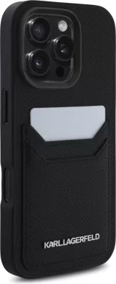 Mbështjellës Karl Lagerfeld HC Grained PU Cardslot Metal Elong për iPhone 16 Pro Max, e zezë