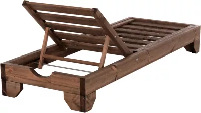 Shezlong plazhi heavy-duty KORINOS, dru pishe i trajtuar, ngjyrë arre, 79x204x77cm