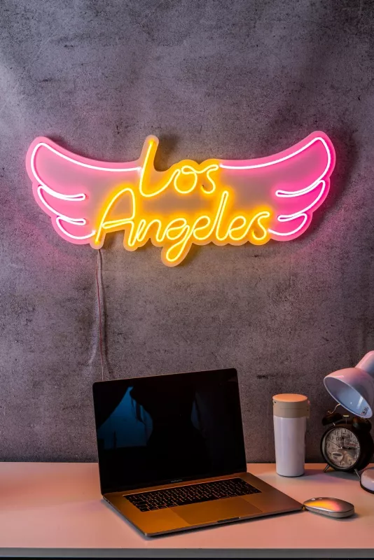 Dekor ndriçues plastik LED, Los Angeles, rozë dhe verdhë, 70x31x2 cm