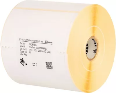 Etiketa vetëngjitëse Zebra Z-Perform 1000T, 4" x 2.5", letër, për printerë termal, e bardhë