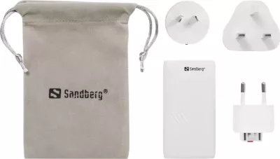 Karikues udhëtimi Sandberg 4in1 TravelCharger 2x USB-C 65W GaN III, i bardhë, me adaptera EU/UK/AU