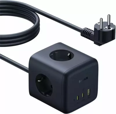 Zgjatues rryme Baseus EnerFill FA11 67W, 3 prizë Schuko + 2x USB-C + 1x USB-A, kabllo 1.5 m, i zi