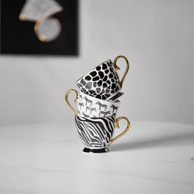Filxhan Safari, porcelan New Bone China, i bardhë, detaje të zeza e të arta, 11x11x9cm