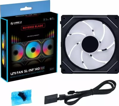 Ventilator PC Lian Li UNI FAN SL-INF 140 Reverse Blade (UF-RSLIN140-1B) ARGB PWM 140mm, zi/gri, 1 copë