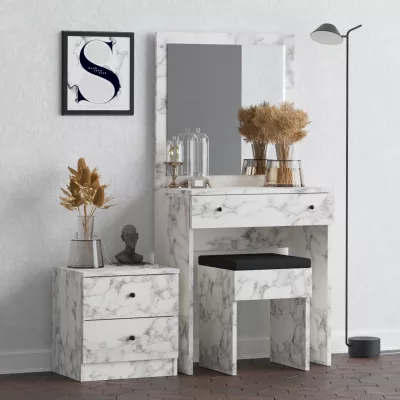Tavolinë grimi me komodinë e karrige, ngjyrë Carrara Marble, Hanah Home, Nice