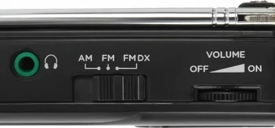 Radio portative AM/FM Aiwa RS-33, tunim analog ETS, altoparlant i integrum, dalje 3.5mm, me 2x AA, e zezë, set me kufje dhe këllëf