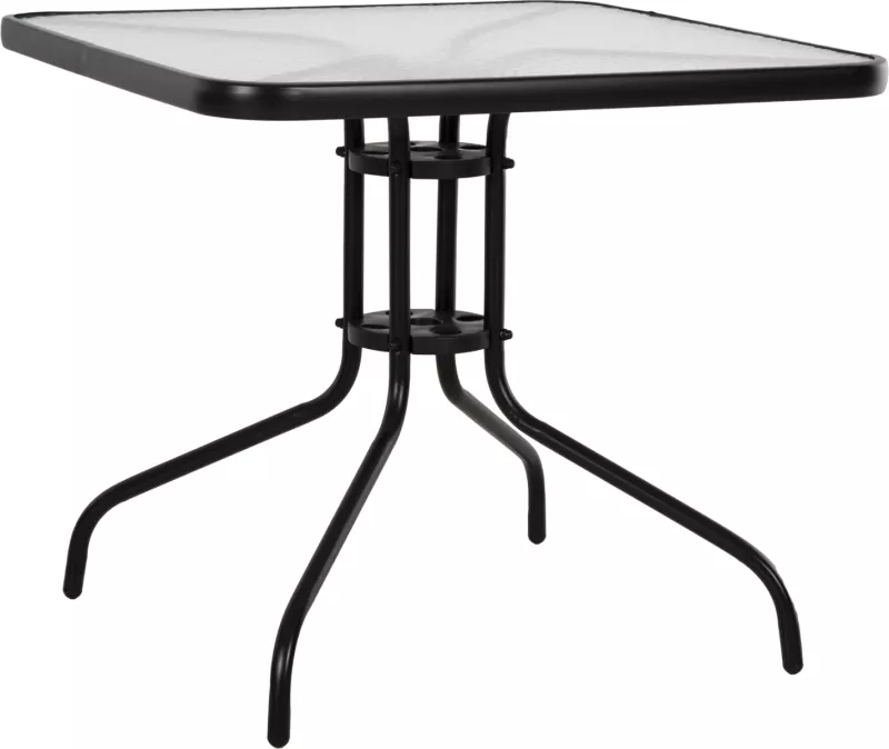 Tavolinë e jashtme katrore FIGO FH5972.03, metalike e zezë me sipërfaqe tavoline prej xhami, 80x80x71 cm