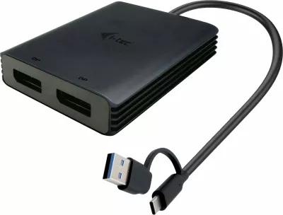 Adapter I-Tec USB-A/C në 2x DisplayPort, i zi