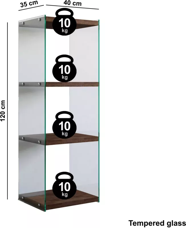 Raft librash Hanah Home, R301, dru pishe, xham i temperuar, ngjyrë arre, 40x120x35 cm