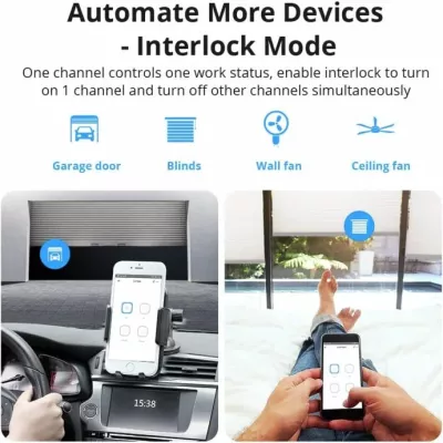 Switch smart Wi‑Fi SONOFF 4CHPROR3, 4-kanalësh, 100-240V, 3500W, RF 433MHz, i bardhë