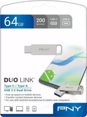 Pendrive PNY Duo-Link 64GB USB 3.2 Gen 2 (USB-C/USB-A), argjendtë