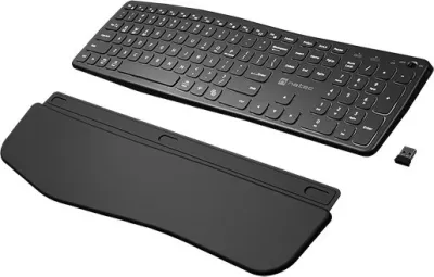 Tastierë Natec Porifera, pa tela, Qwerty, numërike, 12 çelësa multimedialë, e zezë, ndriçim i bardhë
