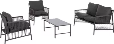 Set lounge për jashtë, 4 ulëse, DEANDRA FH6507.01, metal & jastëkë, ngjyrë gri