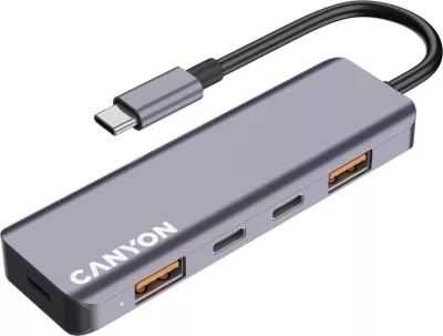 USB-C hub CANYON DS-18 5n1 USB 3.2 Gen 2, 2x USB-A + 2x USB-C, kabllo 15 cm, hiri