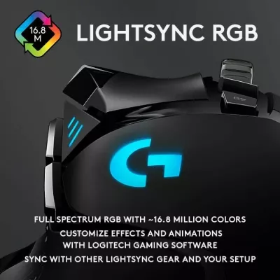 Maus gaming Logitech G502 HERO 910-005471, 25,600 DPI, 11 butona, RGB LIGHTSYNC, me kabllo, me pesha të rregullueshme, i zi