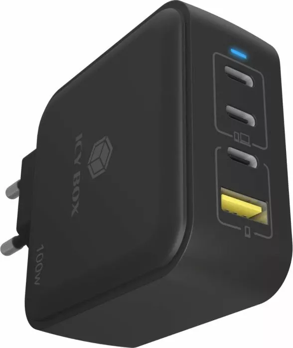 Karikues muri USB-C/USB-A ICYBOX IB-PS1040-PD 100W GaN, 4 porta, i zi