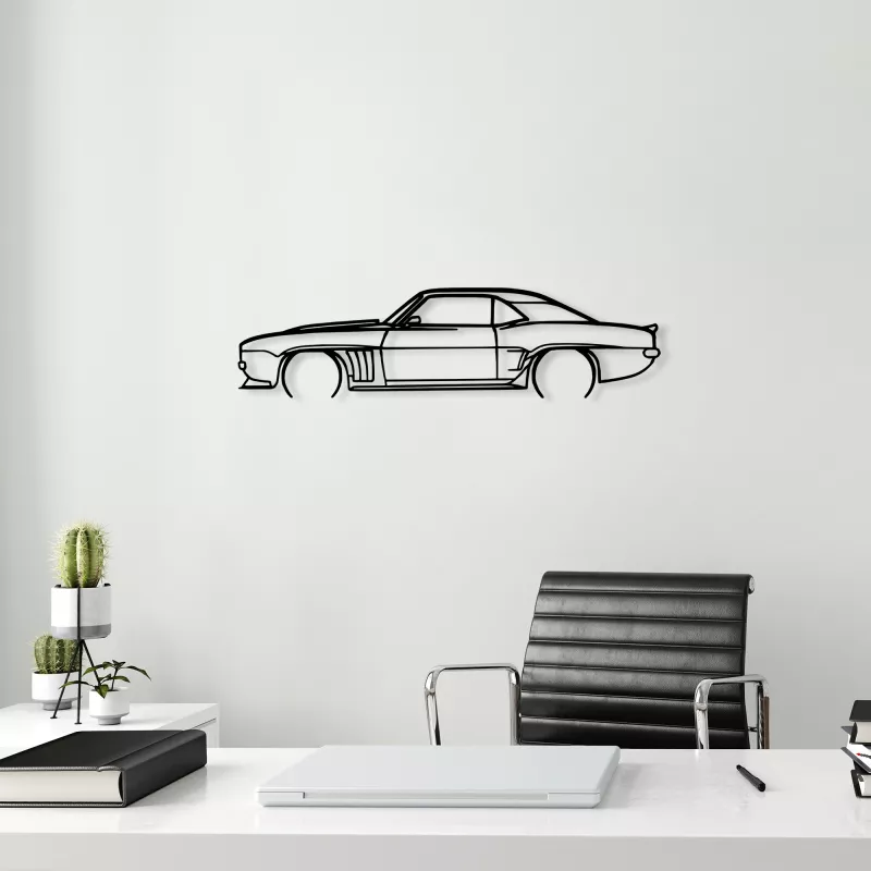 Aksesor dekorativ metalik për mur, siluetë Chevrolet Camaro, ngjyrë e zezë