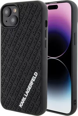 Mbështjellës Karl Lagerfeld 3D Rubber Multi Logo për iPhone 15 Plus, i zi