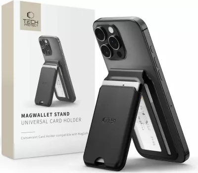 Mbajtës kartelash për smartphone Tech-Protect MagWallet Stand MagSafe, i zi