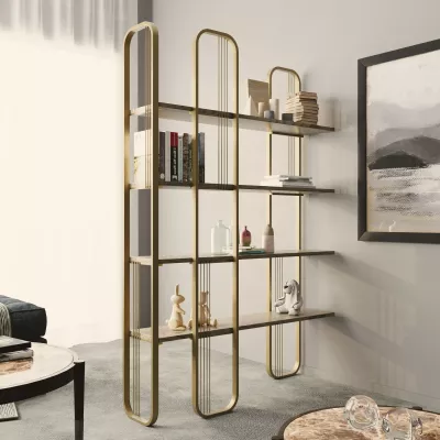 Raft librash Hanah Home, ngjyrë e verdhë, stil barok glam, 124x182x26cm