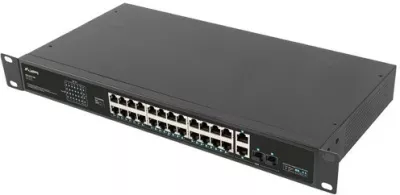 Switch LANBERG RSFE-24P-2C-360, 24 porta PoE+, 2x combo Gigabit, për rack 19"