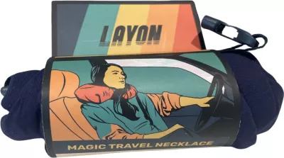 Jastëk udhëtimi LayOn LayON, 25×14×12 cm, me xhep, blu e errët