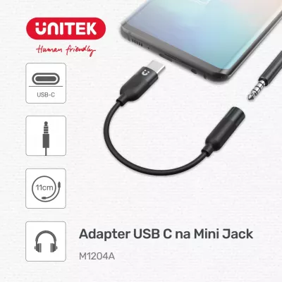 Adapter Unitek USB-C në jack 3.5mm M1204A, e zezë