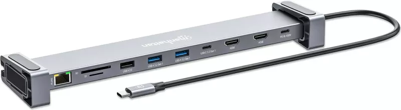 Docking station MANHATTAN 10-in-1 4K USB-C PD, 2xHDMI, gri