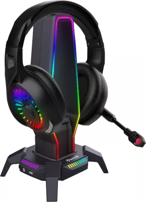 Mbajtëse kufjesh Marvo HZ-10 RGB, 3x USB 2.0, audio jack, e zezë