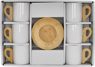 Set filxhanësh espresso Nordic, 6 copë, porcelan i bardhë, bambu natyral, 29x21x7cm