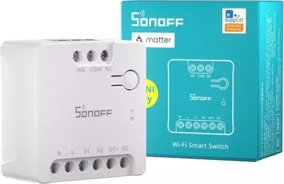 Switch i mençur Sonoff MINI-D, WiFi, Matter, AC/DC 12-48V, kontakt i thatë, Bardhë