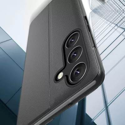 Mbështjellës Hurtel Eco Leather View Case për Samsung Galaxy A54 5G, me kapak dhe qëndrim, e zezë