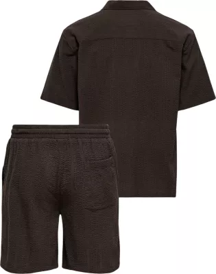 Set këmishë me shorce për meshkuj Only & Sons ONSCRUZ RLX Seersucker, kafe e errët [Madhësia: XS]