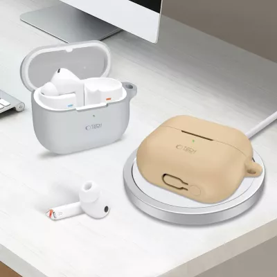 Mbështjellës Tech-Protect për Samsung Galaxy Buds 3 / 3 Pro, silikon, kafe, me karabiner