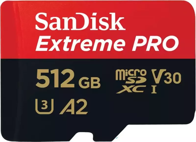 Kartelë memorie SanDisk Extreme PRO, 512 GB, MicroSDXC, Class 10, UHS-I, 200 MB/s, 140 MB/s, e zezë e kuqe