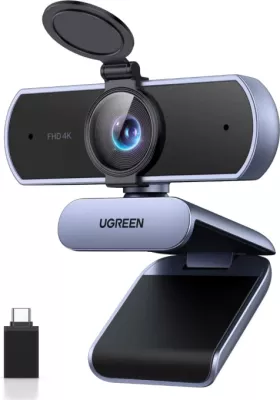 Webcam UGREEN 65381 4K 30fps / 1080p 60fps me 2 mikrofonë, kapak privatësie, adapter USB-A në USB-C