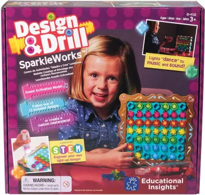 Set ndërtimi edukativ Learning Resources Design & Drill SparkleWorks, EI-4125, me vida shumëngjyrëshe dhe drita