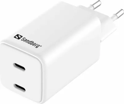Karikues muri SANDBERG 441-56 Dual USB-C PD 65W GaN III, i bardhë