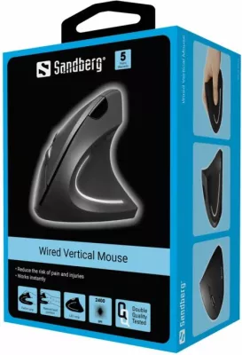 Maus vertikal me kabllo SANDBERG 630-14, ergonomik, USB-A, 6 butona, 800-2400 DPI, kabllo 1.5 m, i zi