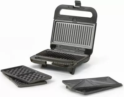 Toster 3-në-1 UFESA Robson 71408012, 850 W, pllaka të heqshme për sanduiça/waflla/grill, i zi