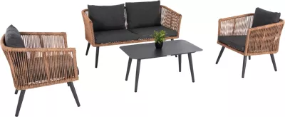 Set salloni për jashtë 4 pjesë, FREJA FH6057.03, alumin, ngjyrë antracit, ratan PE, ngjyrë bezhë-antracit, jastëkë