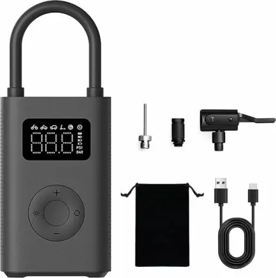 Kompresor ajri portativ Xiaomi Portable Air Compressor 2, me bateri 2000 mAh, presion max 10.3 bar, ekran digjital, set i plotë, zi