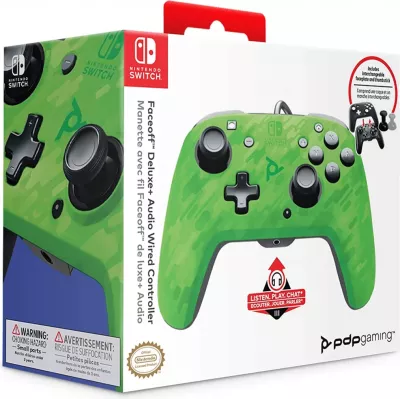 Kontroller me kabllo PDP Faceoff Deluxe + Audio për Nintendo Switch, jack 3.5mm, kabllo USB 10 m, camouflage green