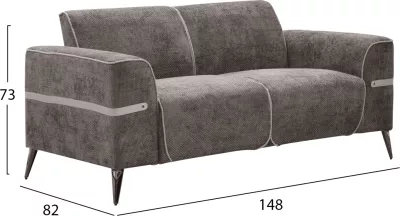 Set divanësh 2 pjesë FERIN FH6070.02, pëlhurë gri, këmbë metalike ngjyrë kafe e errët