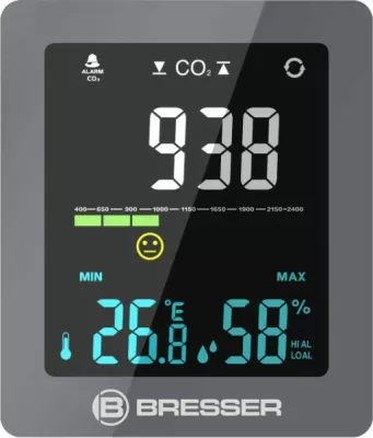 Monitor cilësie ajri Bresser CO2, ekran LED, gri